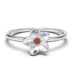 Stacking Flower RIng in 925 Sterling Silver with Garnet