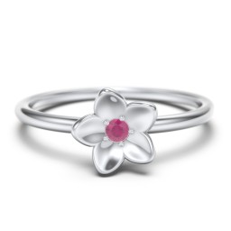Stacking Flower RIng in 925 Sterling Silver with Ruby