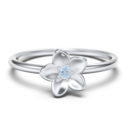 Stacking Flower RIng in 925 Sterling Silver with Blue Topaz