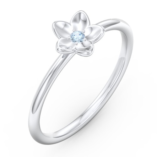 Stacking Flower RIng – Sterling Silver with Blue Topaz