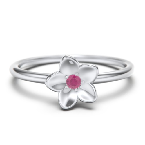 Stacking Flower RIng – Sterling Silver with Ruby