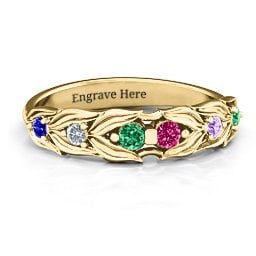 Leaves of Love 6 Stone Ring in 9K Solid Yellow Gold with Emerald, Ruby, Cubic Zirconia, Amethyst, and Blue Sapphire