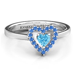 Heart in Heart Halo Ring in 925 Sterling Silver with Blue Topaz and Fancy Blue Premium Zirconia