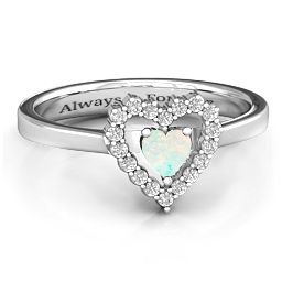 Heart in Heart Halo Ring in 925 Sterling Silver with Opal and White Premium Zirconia