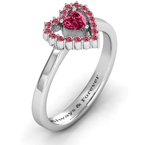 Heart in Heart Halo Ring – Sterling Silver with Ruby and Red Premium Zirconia
