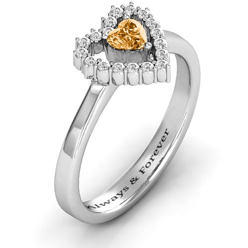 Heart in Heart Halo Ring – Sterling Silver with Citrine and White Premium Zirconia