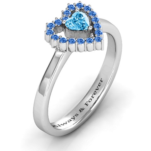 Heart in Heart Halo Ring – Sterling Silver with Blue Topaz and Fancy Blue Premium Zirconia