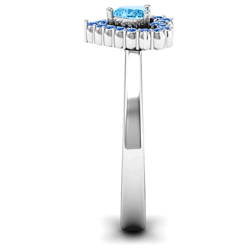 Heart in Heart Halo Ring – Sterling Silver with Blue Topaz and Fancy Blue Premium Zirconia