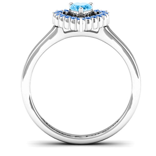 Heart in Heart Halo Ring – Sterling Silver with Blue Topaz and Fancy Blue Premium Zirconia