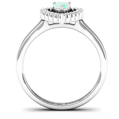Heart in Heart Halo Ring – Sterling Silver with Opal and White Premium Zirconia