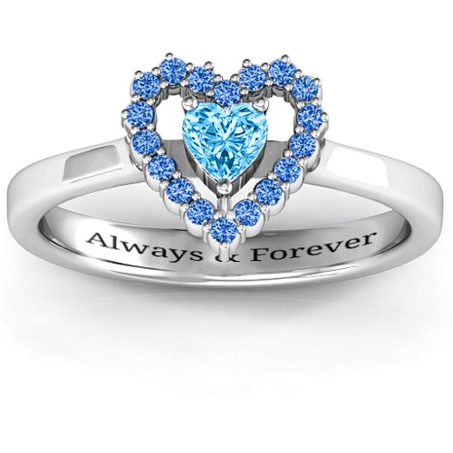 Heart in Heart Halo Ring – Sterling Silver with Blue Topaz and Fancy Blue Premium Zirconia