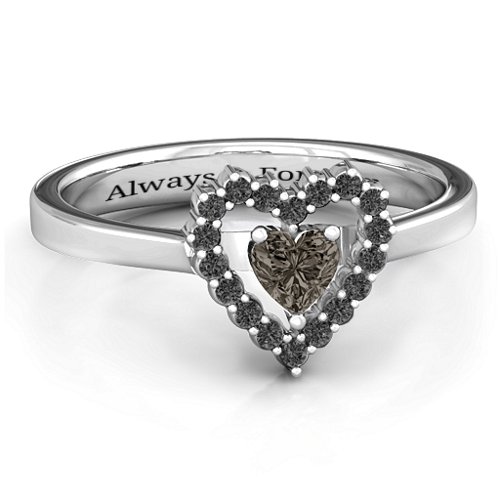 Heart in Heart Halo Ring – Sterling Silver with Smokey Quartz and Black Premium Zirconia