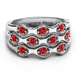 3 Tier Wave Ring in 925 Sterling Silver with Garnet