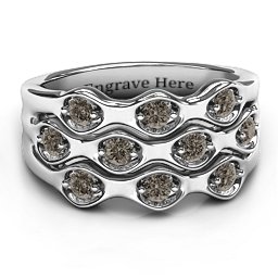 3 Tier Wave Ring in 925 Sterling Silver with Smokey Quartz