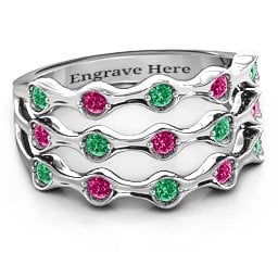 Alternating Stone Fashion Wave Ring