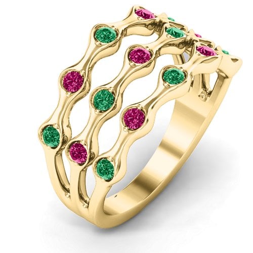 Alternating Stone Fashion Wave Ring – 9kt Yellow Gold with Emerald and Ruby