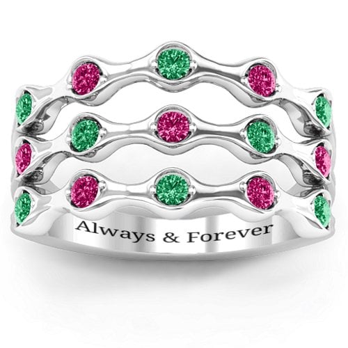 Alternating Stone Fashion Wave Ring