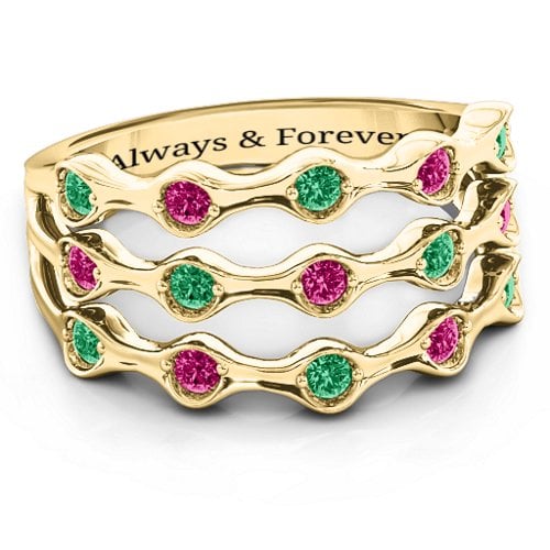 Alternating Stone Fashion Wave Ring – 9kt Yellow Gold with Emerald and Ruby