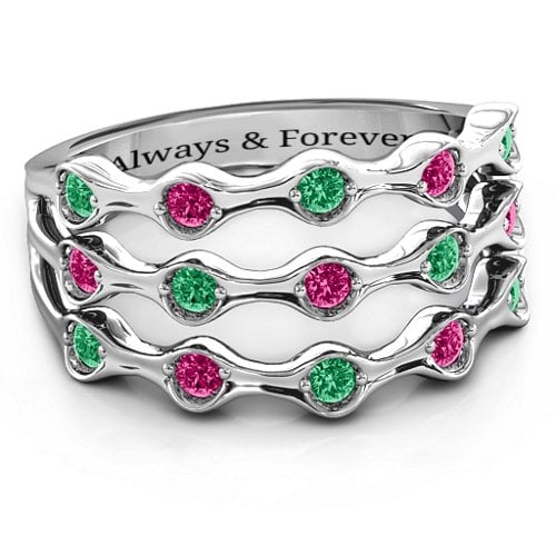 Alternating Stone Fashion Wave Ring