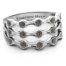 Alternating Stone Fashion Wave Ring in 925 Sterling Silver with Smokey Quartz