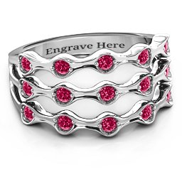 Alternating Stone Fashion Wave Ring in 925 Sterling Silver with Ruby