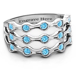 Alternating Stone Fashion Wave Ring in 925 Sterling Silver with Blue Topaz