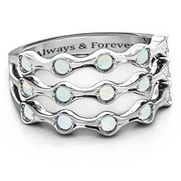 Alternating Stone Fashion Wave Ring in 925 Sterling Silver with Opal