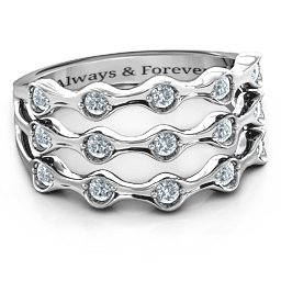 Alternating Stone Fashion Wave Ring in 925 Sterling Silver with Cubic Zirconia