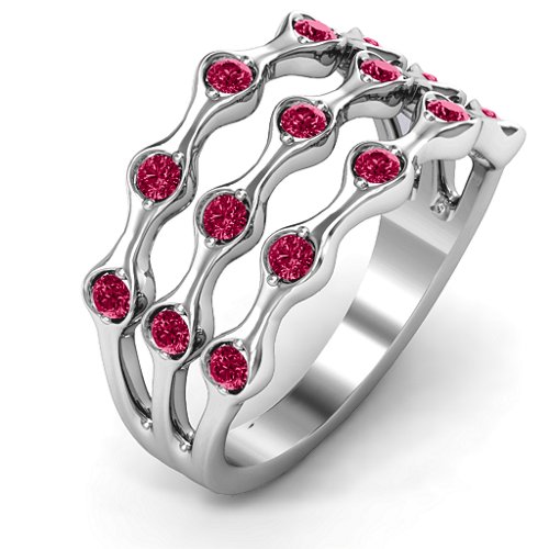 Alternating Stone Fashion Wave Ring – Sterling Silver with Ruby