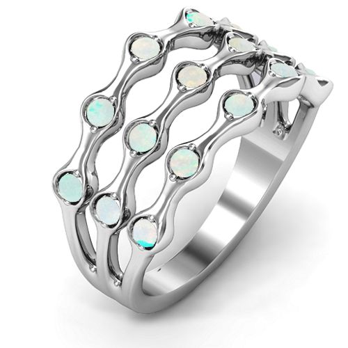 Alternating Stone Fashion Wave Ring – Sterling Silver with Opal