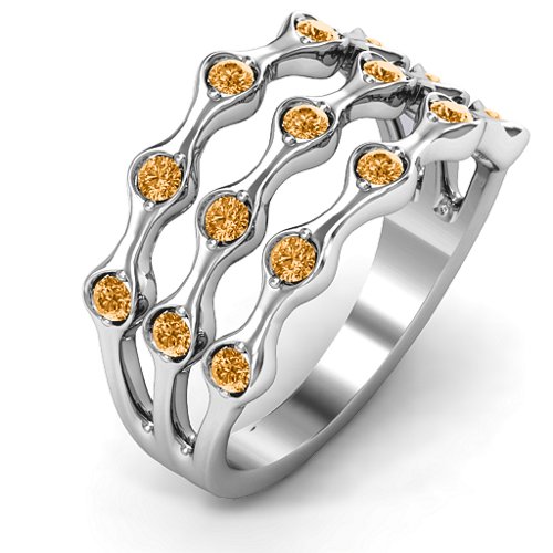 Alternating Stone Fashion Wave Ring – Sterling Silver with Citrine