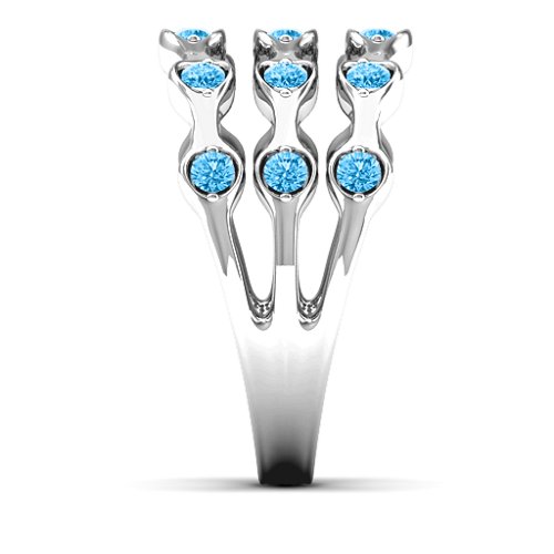 Alternating Stone Fashion Wave Ring – Sterling Silver with Blue Topaz