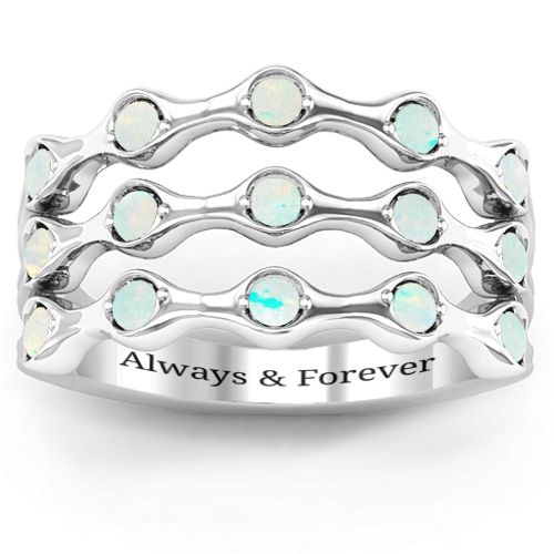 Alternating Stone Fashion Wave Ring – Sterling Silver with Opal