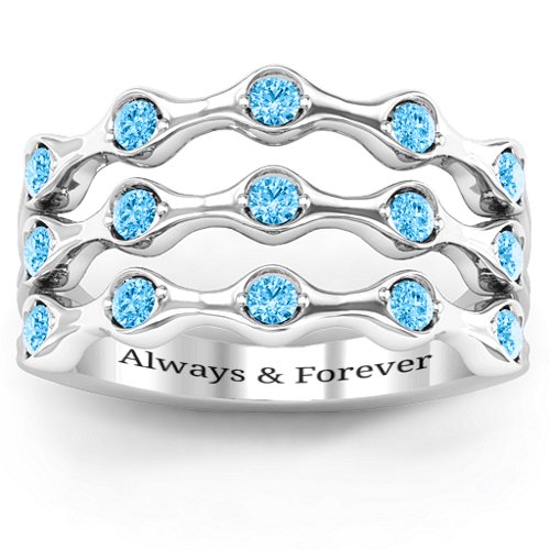 Alternating Stone Fashion Wave Ring – Sterling Silver with Blue Topaz