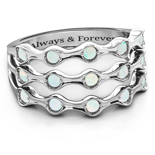 Alternating Stone Fashion Wave Ring – Sterling Silver with Opal