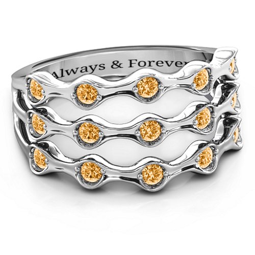 Alternating Stone Fashion Wave Ring – Sterling Silver with Citrine