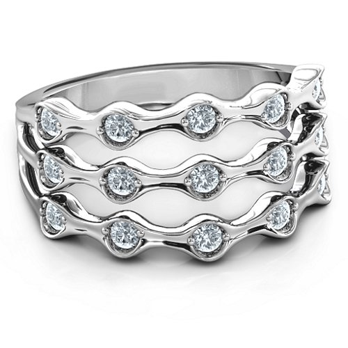 3 Row Fashion Wave Ring – Sterling Silver with Cubic Zirconia
