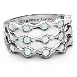 15 Stone Family Wave Ring in 925 Sterling Silver with Opal