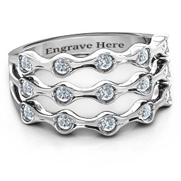 15 Stone Family Wave Ring in 925 Sterling Silver with Cubic Zirconia