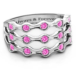 15 Stone Family Wave Ring in 925 Sterling Silver with Pink Tourmaline