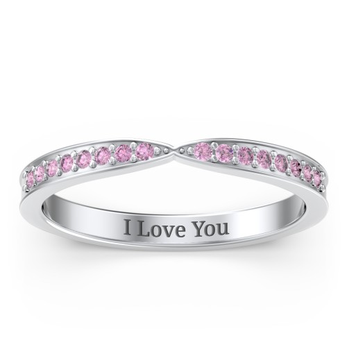 Tapered Stacking Band with Accents – Sterling Silver with Red Premium Zirconia