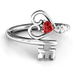 Key to Her Heart Ring in 925 Sterling Silver with Garnet, Amethyst, and Emerald