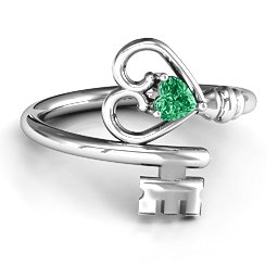 Key to Her Heart Ring in 925 Sterling Silver with Emerald and Amethyst