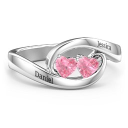 Engravable Double Heart Gemstone Wave Ring