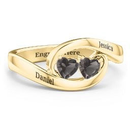 Engravable Double Heart Gemstone Wave Ring