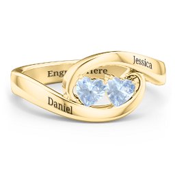 Engravable Double Heart Gemstone Wave Ring