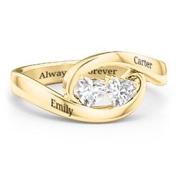 Engravable Double Heart Gemstone Wave Ring