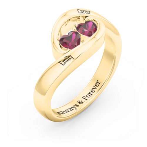 Engravable Double Heart Gemstone Wave Ring