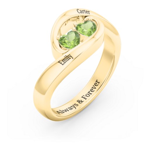 Engravable Double Heart Gemstone Wave Ring