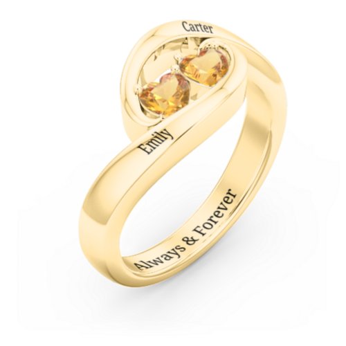 Engravable Double Heart Gemstone Wave Ring